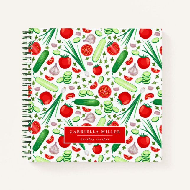 Personalised Vegetable Pattern Recipe Notebook (Front)