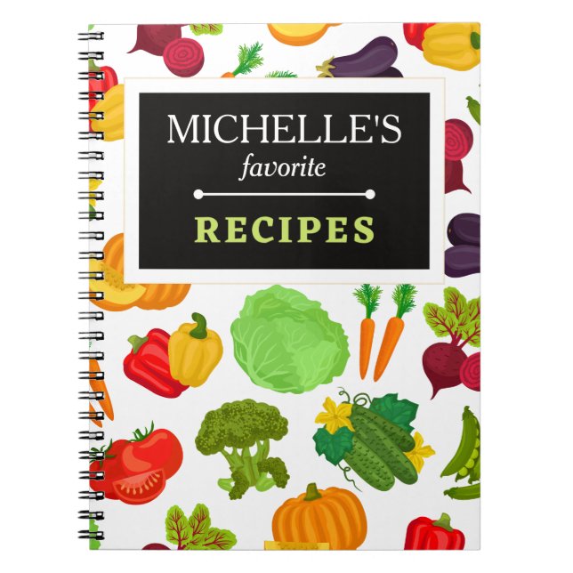 Personalised Vegetables Seamless Vegan Pattern Notebook (Front)