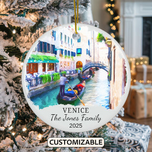 Personalised Venice Ornament, Italy Gift Ceramic Tree Decoration