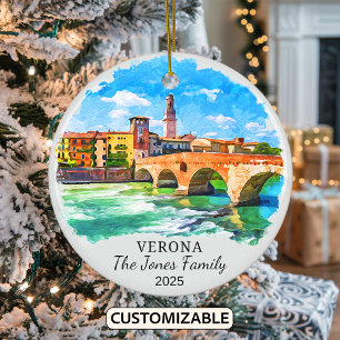 Personalised Verona Ornament, Italy Ceramic Tree Decoration
