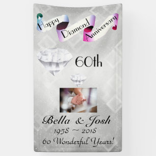 Personalised Vertical 60th Wedding Anniversary Banner