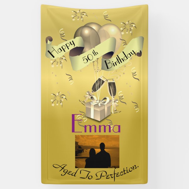 Personalised Vertical Happy 50th Birthday Banner (Vertical)