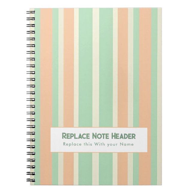 Personalised Vertical Stripe Green Orange Notebook (Front)
