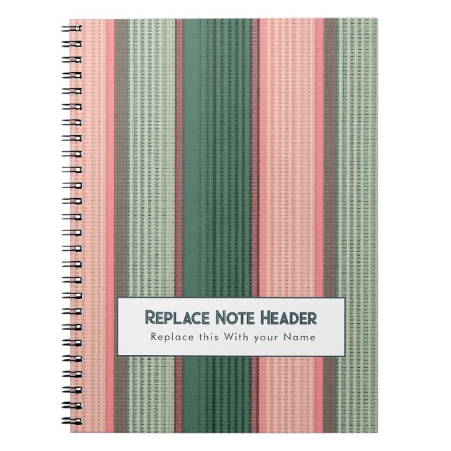 Personalised Vertical Stripe Green Pink Notebook (Front)