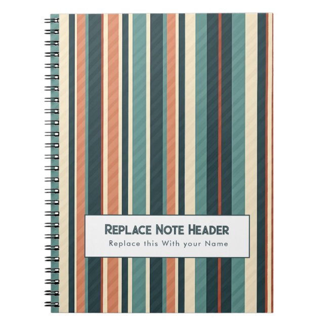 Personalised Vertical Stripe Teal Rust Notebook (Front)