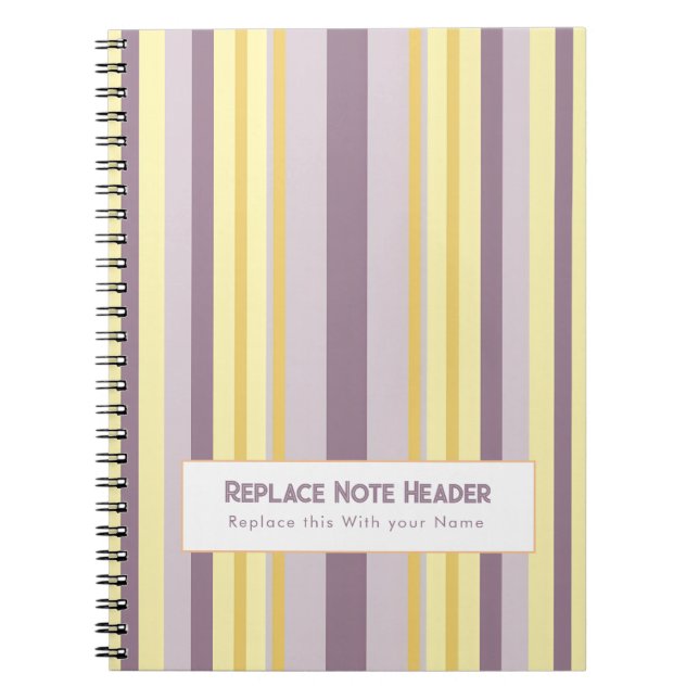 Personalised Vertical Stripe Yellow Lavender Notebook (Front)