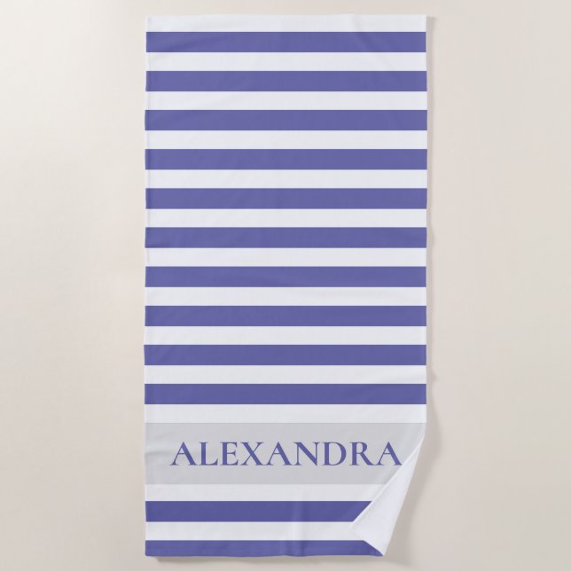 Personalised Very Peri Cabana Stripe  Beach Towel (Front)
