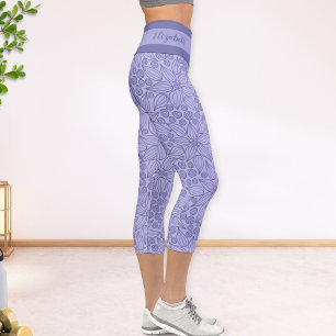 Personalised Very Peri Purple Elegant Floral Capri Leggings