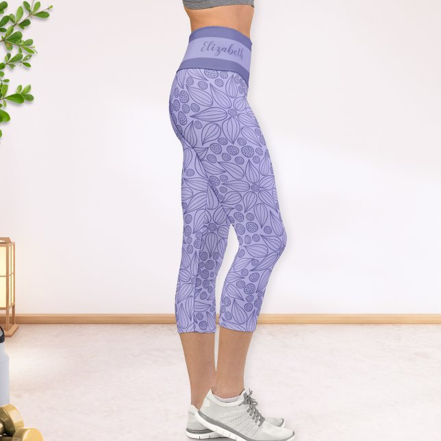 Personalised Very Peri Purple Elegant Floral Capri Leggings (Creator Uploaded)