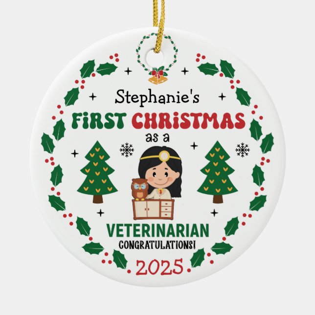 Personalised Veterinarian First Christmas Tree Ceramic Tree Decoration (Front)
