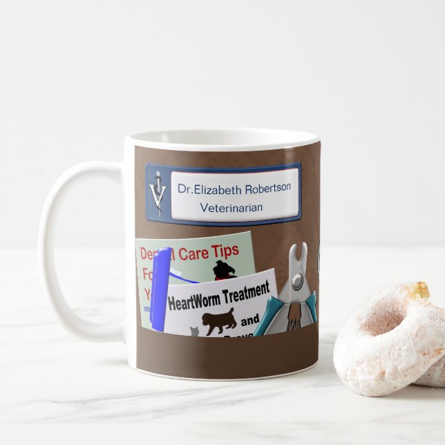 Personalised Veterinary Design In Brown Coffee Mug (With Donut)