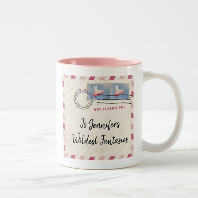 Personalised Via Flying Pig Mail Two-Tone Coffee Mug (Right)