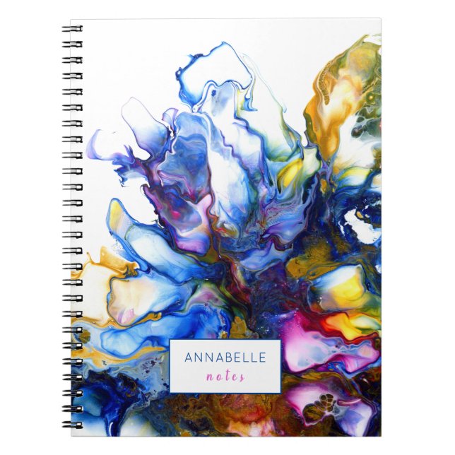 Personalised Vibrant Blue Abstract Fluid Art Agate Notebook (Front)