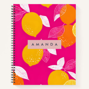 Personalised Vibrant Citrus Lemon Pattern Notebook