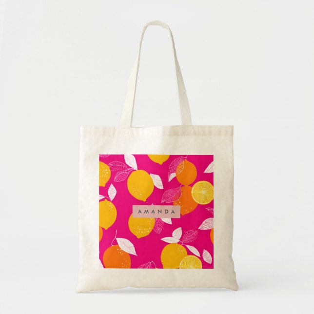 Personalised Vibrant Citrus Lemon Pattern Tote Bag (Front)