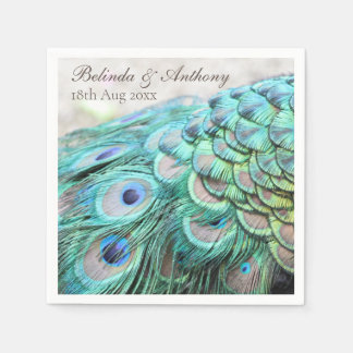 Personalised Vibrant Elegant Teal Peacock Feathers Napkin