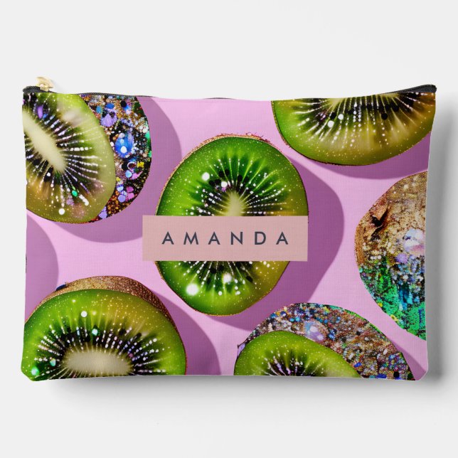 Personalised Vibrant Glitter Kiwi Pop Art Design Accessory Pouch (Front)