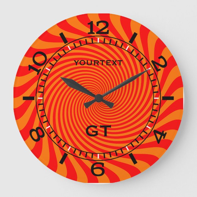 Personalised Vibrant Hot Orange Swirl Dial on a Large Clock (Front)