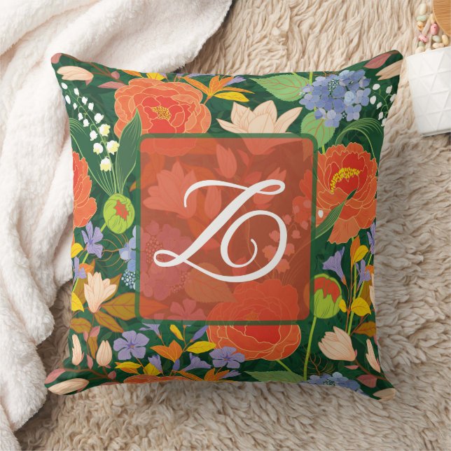 Personalised vibrant Jungle Floral Monogram  Cushion (Blanket)