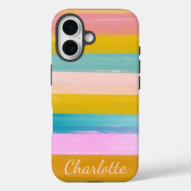 Personalised Vibrant Pastel Striped Brush Strokes Case-Mate iPhone Case (Back)