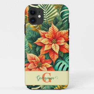 Personalised Vibrant Tropical Christmas Poinsettia iPhone 11 Case