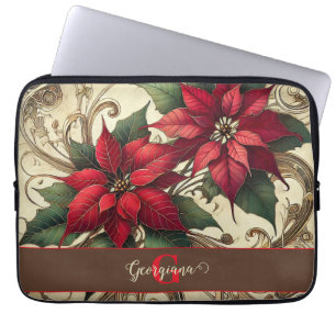 Personalised Vibrant Tropical Christmas Poinsettia Laptop Sleeve