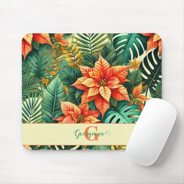 Personalised Vibrant Tropical Christmas Poinsettia Mouse Mat (With Mouse)