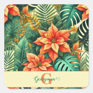 Personalised Vibrant Tropical Christmas Poinsettia Square Sticker