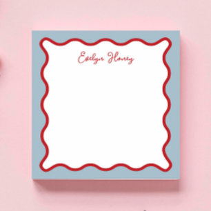 Personalised Vibrant Whimsica Pink Blue Wavy Notepad