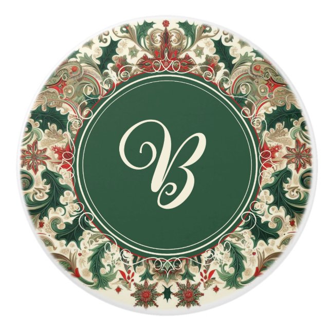 Personalised Victorian/Classic/Vintage Christmas Ceramic Knob (Front)