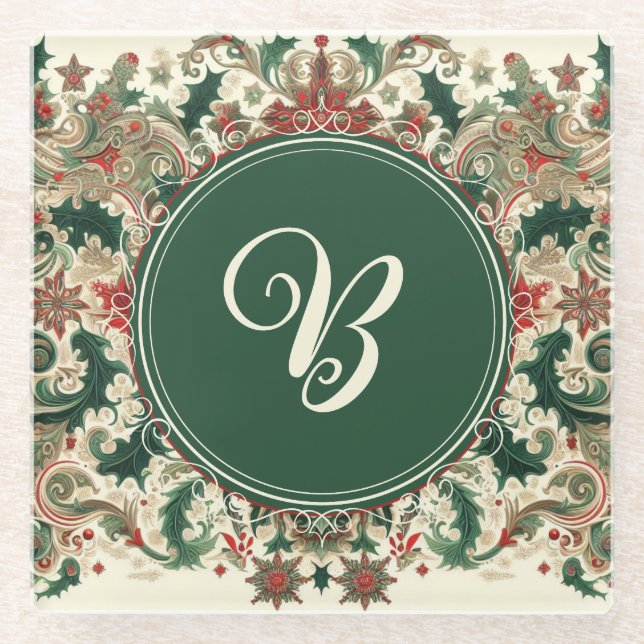 Personalised Victorian/Classic/Vintage Christmas Glass Coaster (Front)