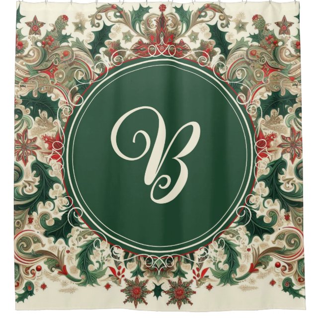 Personalised Victorian/Classic/Vintage Christmas Shower Curtain (Front)