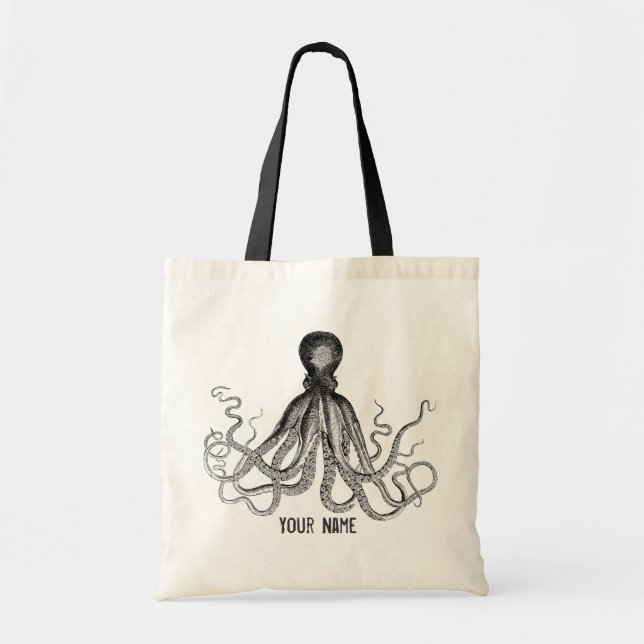 Personalised Victorian Octopus, Steampunk Tote Bag (Front)