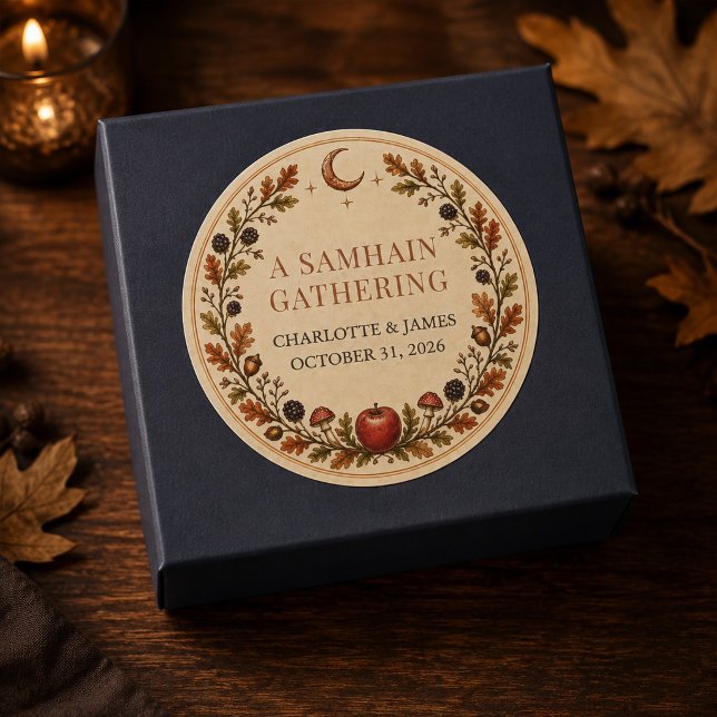 Personalised Victorian Samhain Botanical Classic Round Sticker (Personalized Victorian Samhain Botanical Classic Round Sticker)