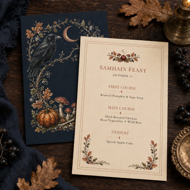 Personalised Victorian Samhain Raven Dinner Menu (Personalized Victorian Samhain Raven Dinner Menu)