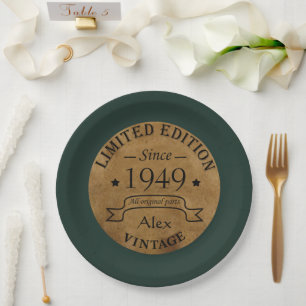 Personalised victorian vintage 75th birthday party paper plate