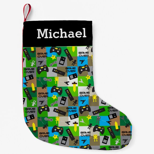 Personalised Video Game Gamer Boys Tweens Teens Small Christmas Stocking (Front)