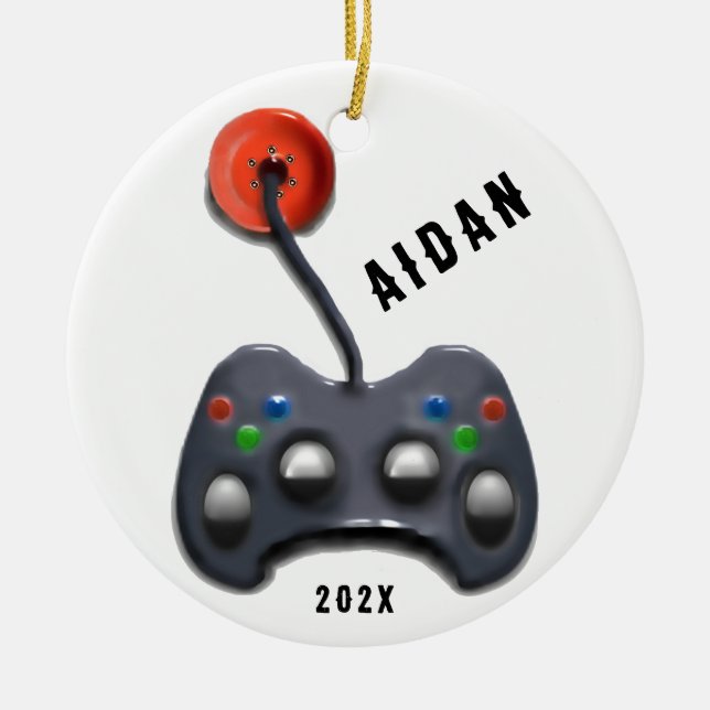 personalised video gamer ceramic tree decoration (Front)