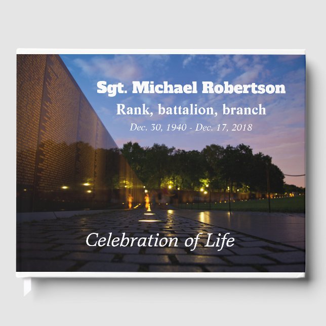 Personalised Vietnam Veteran  Memorial Guest Book (Front)
