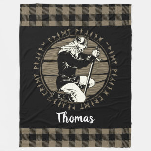 Personalised Viking Kneeling Prayer Rune Tan Black Fleece Blanket