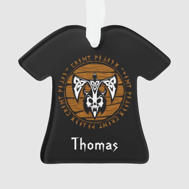 Personalised Viking Warrior Axe Skull Ornament (Front)