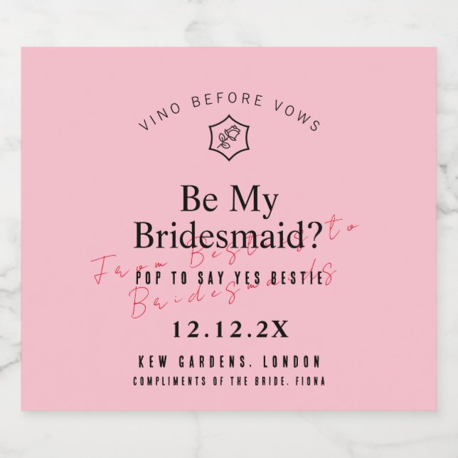 Personalised Vino Before Vows Rose Inspired Sparkling Wine Label (Single Label)