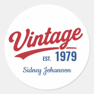 Personalised Vintage 1979 Custom Name and Year Classic Round Sticker
