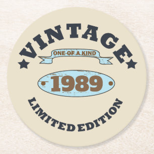 Personalised vintage 30th birthday gift round paper coaster