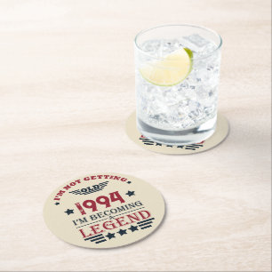Personalised vintage 30th birthday gifts red round paper coaster