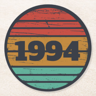 Personalised vintage 30th birthday gifts round paper coaster