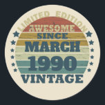 Personalised vintage 35th birthday party classic round sticker<br><div class="desc">Add some originality to your wardrobe with this vintage retro sunset graphic design featuring awesome typography. It's a great gift for men,  women,  husbands,  wives,  girlfriends,  and boyfriends who will love this unique artwork. The perfect and most fun holiday present for your birthday celebration.</div>