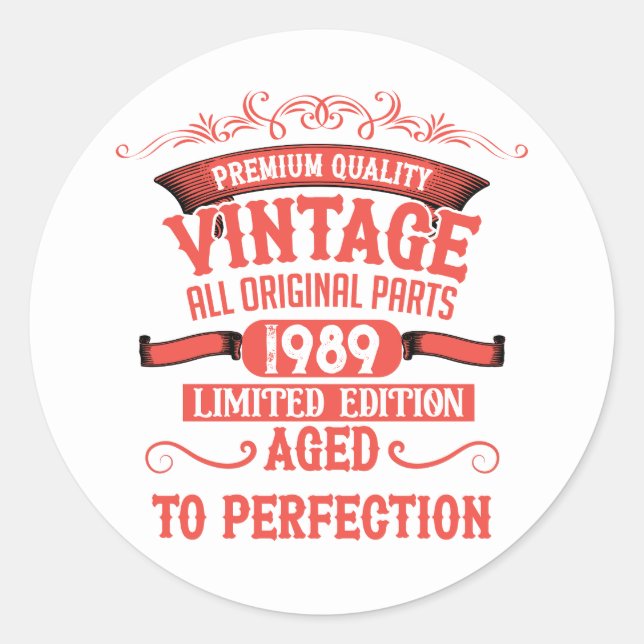 Personalised vintage 35th birthday party classic round sticker (Front)