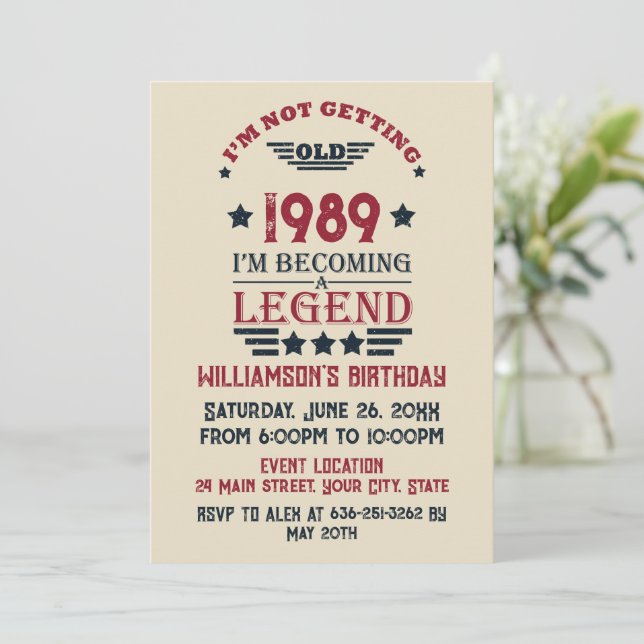 Personalised vintage 35th birthday party  invitation (Standing Front)