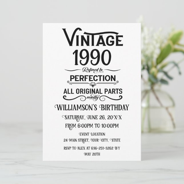 Personalised vintage 35th birthday party invitation (Standing Front)